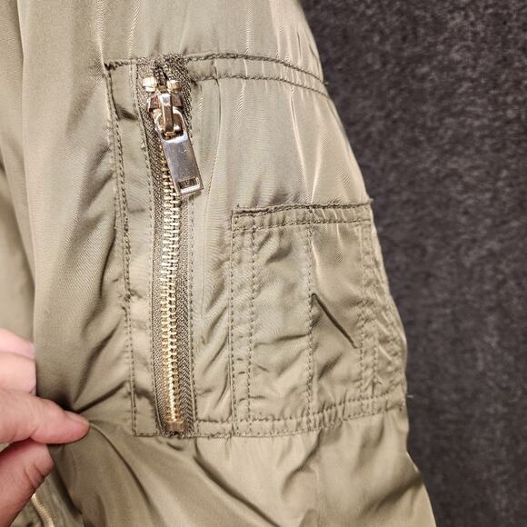 H&M Olive Army Green Satin Bomber Jacket Earthy Gremlincore Goblincore 6 FLAWED - Picture 6 of 12